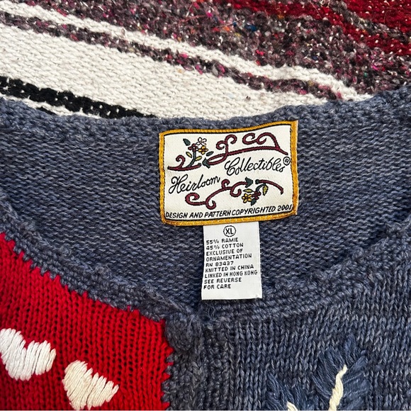 Cutest heart& floral  knit button down sweater cardigan XL Heirloom Collectables - Picture 4 of 8